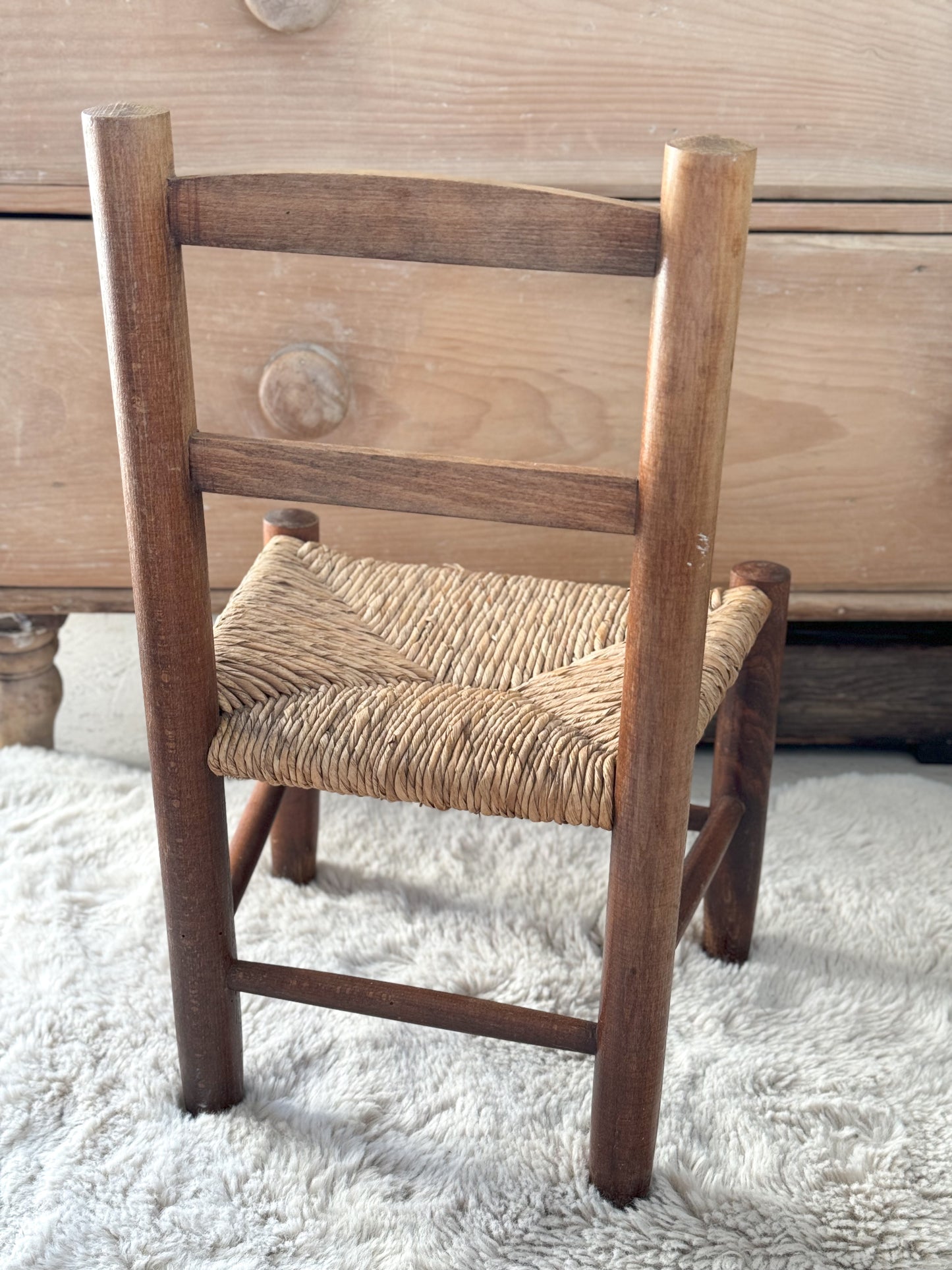 Vintage Wooden Child’s Chair with Rush Seat