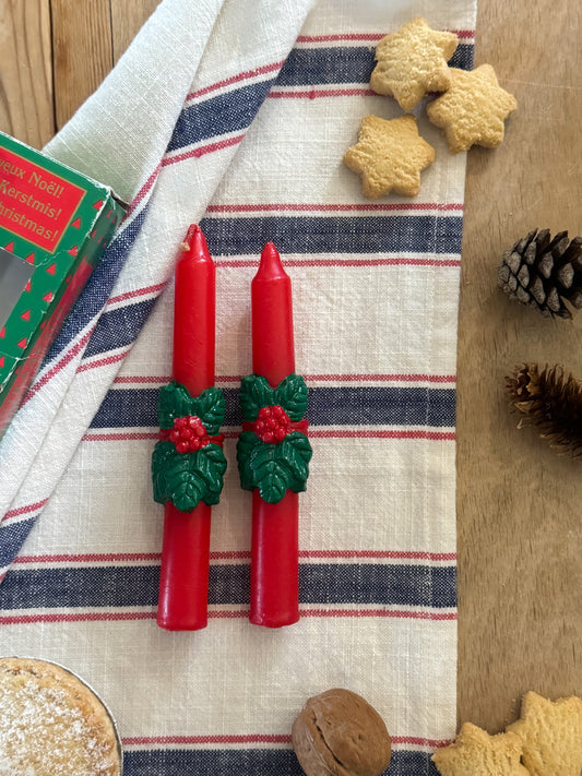 Vintage Holly Leaf Christmas Candles with Original Box