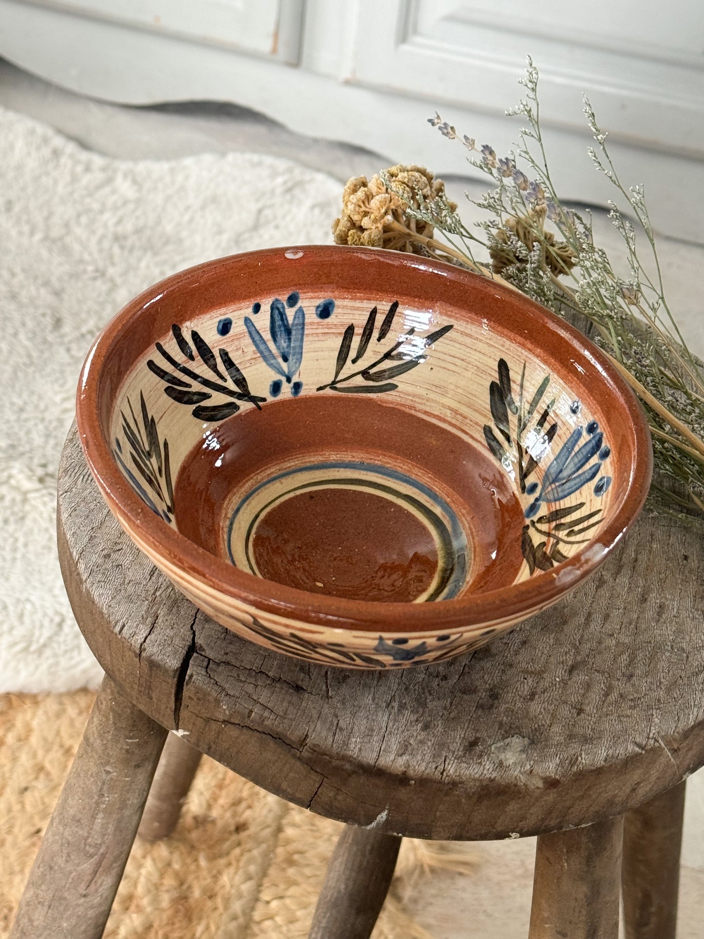 Glazed Terracotta Studio Pottery Floral Bowl