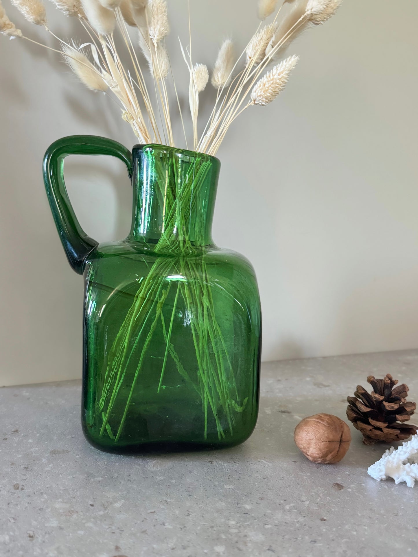 Vintage Handblown Art Glass Pitcher, Empoli, Italy