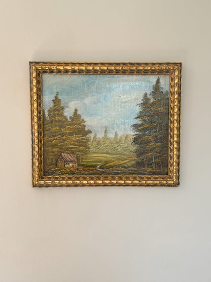 Vintage Original Frame Oil on Board ‘Cottage in the Trees’