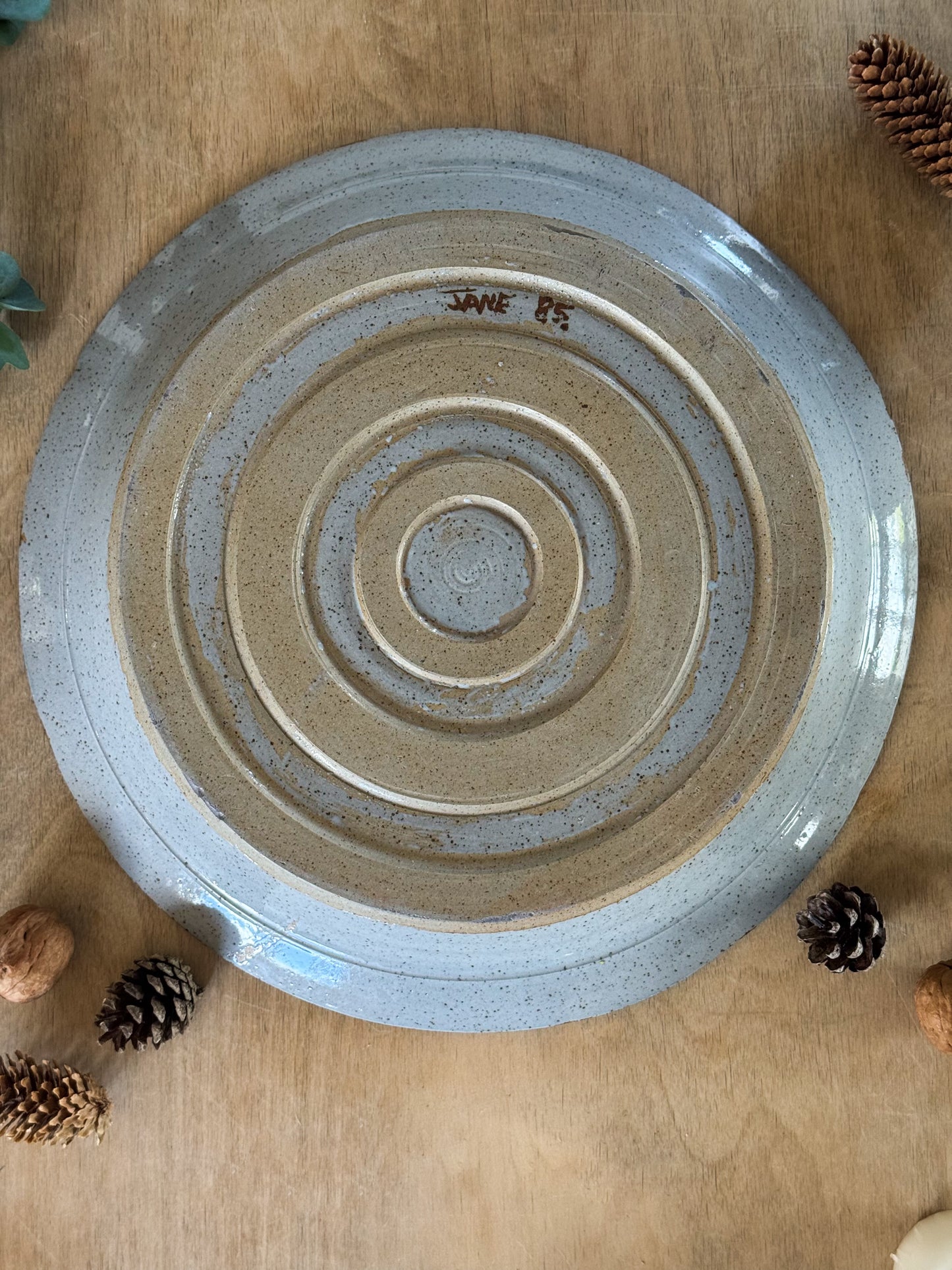 Vintage Large Blue Glaze One-of-a-Kind Studio Pottery Bowl - Signed Jane (1985)