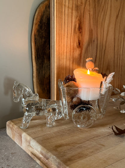 Vintage Midcentury Scandinavian Glass Horse and Cart