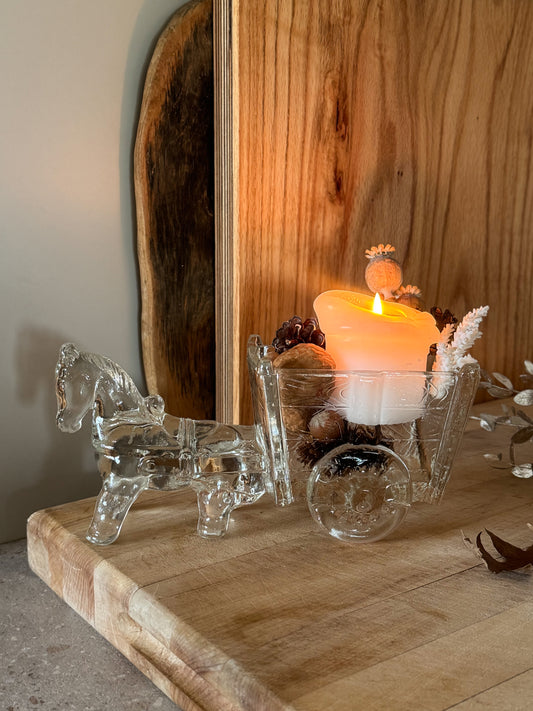 Vintage Midcentury Scandinavian Glass Horse and Cart
