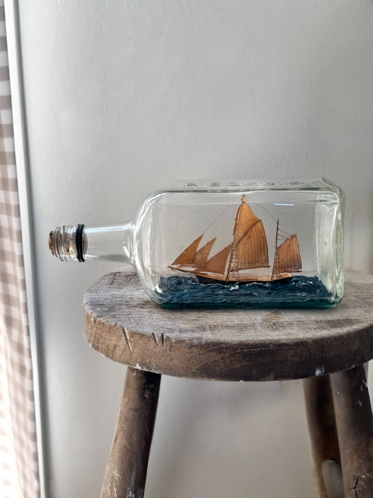 Vintage Folk Art Ship in a Bottle, P. Bokma, Leeuwarden, Holland