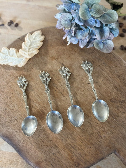 Vintage Silver Plated Italian Floral Espresso Spoons (Set of 4)