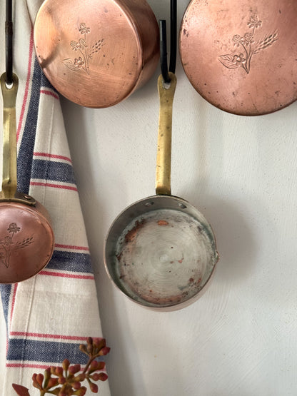 Vintage Handmade Copper Measuring Cups with Floral Etchings (Set of 4)
