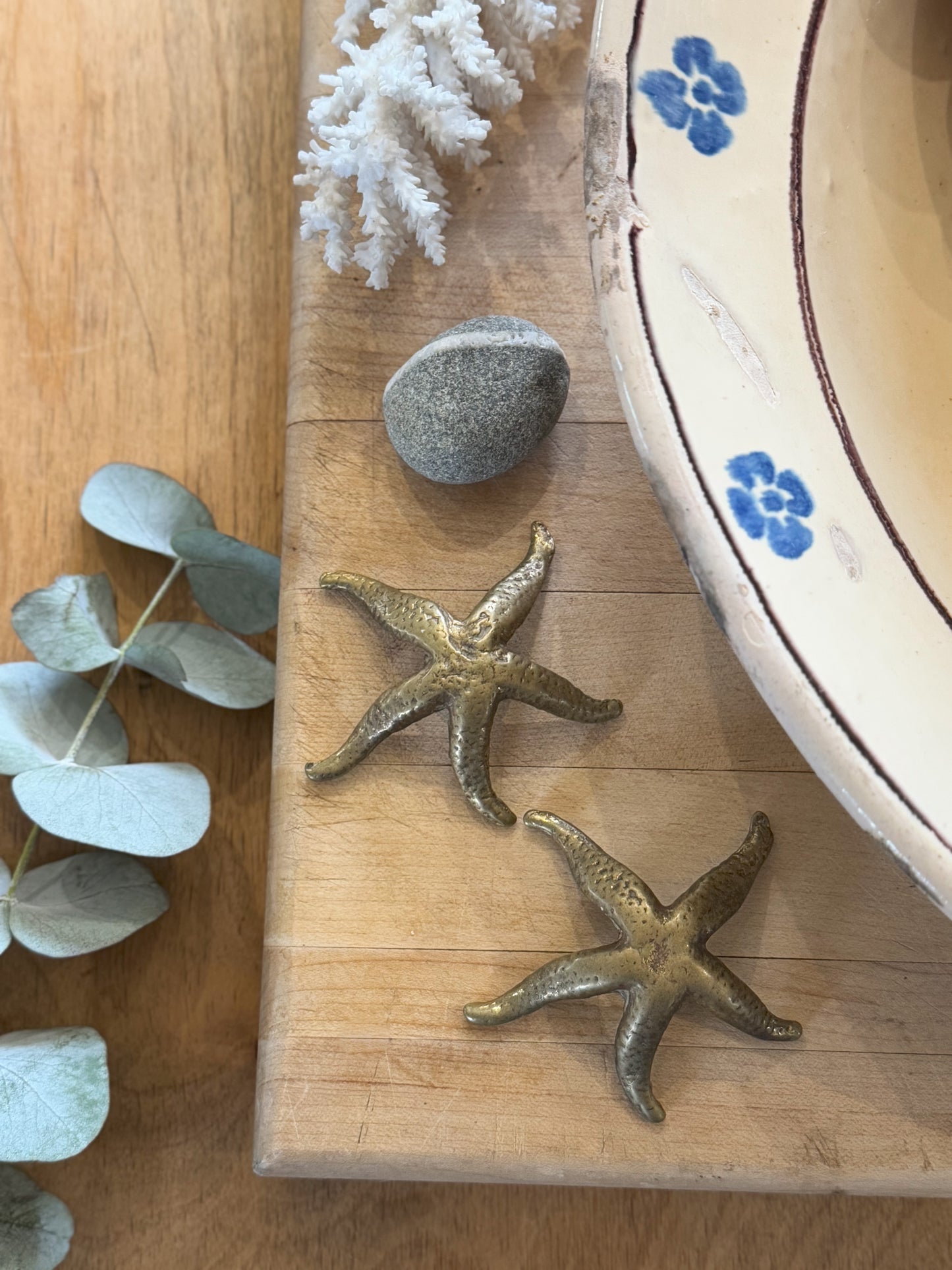 Rare Antique Edwardian Cast Brass Starfish Pair
