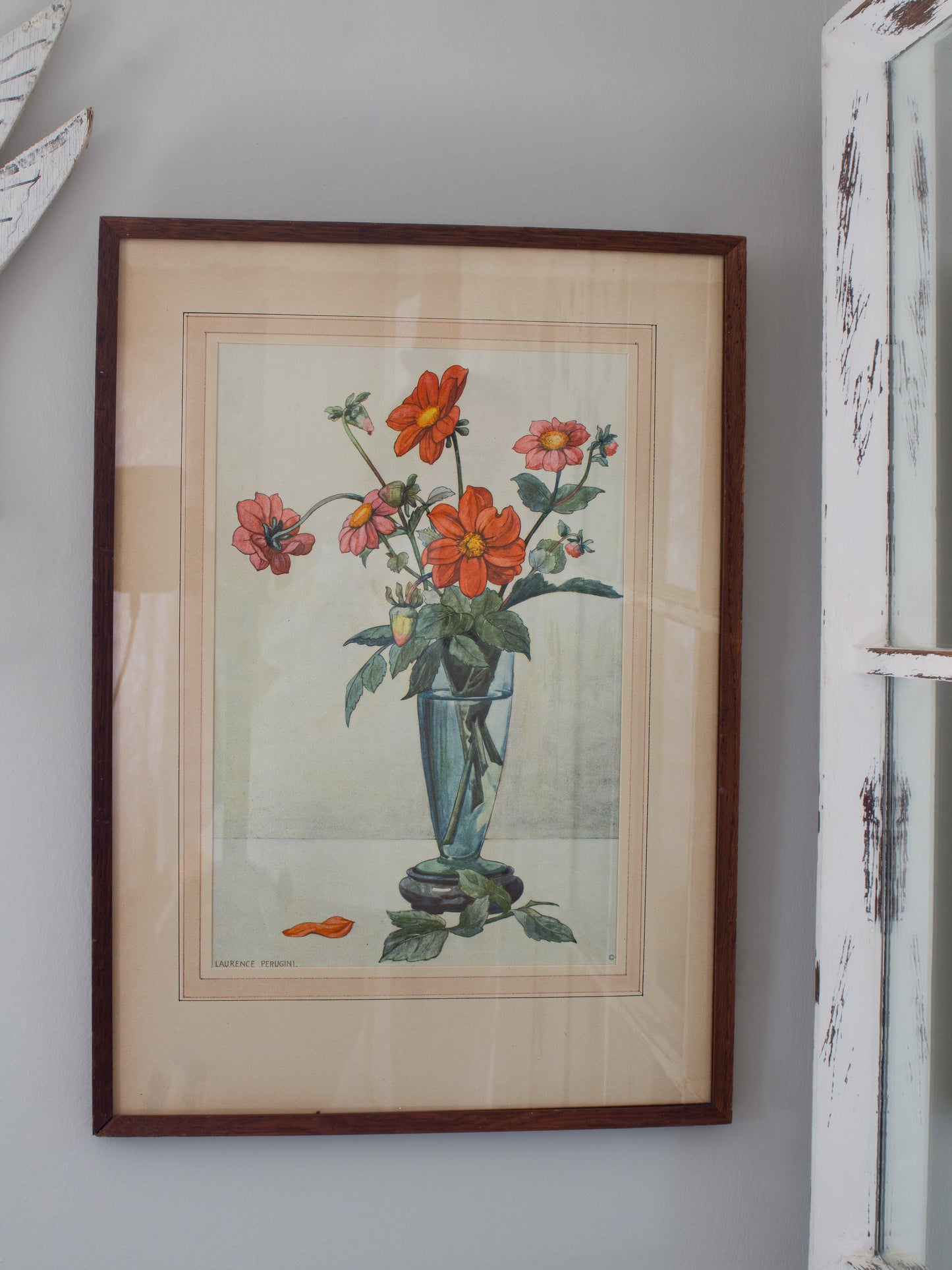 Vintage 1970s Laurence Perugini Framed Floral Still Life Print