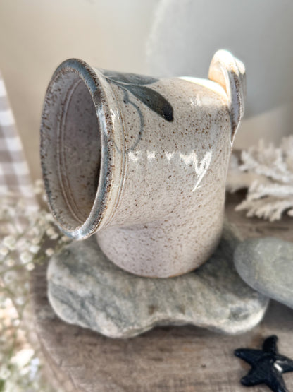Vintage Speckled Studio Pottery Salt Pig with Hanging Loop