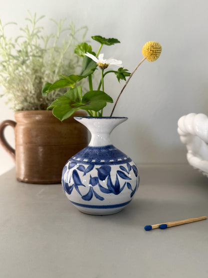 Vintage Blue & White Welsh Studio Pottery Bud Vase by St Fagans Pottery