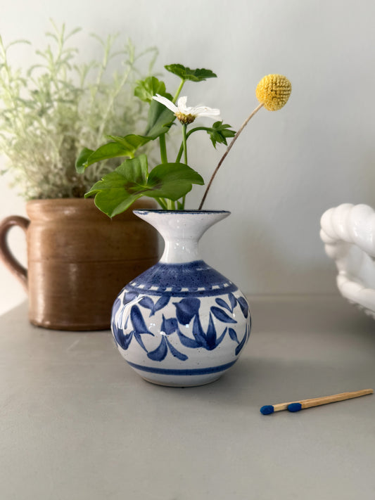 Vintage Blue & White Welsh Studio Pottery Bud Vase by St Fagans Pottery