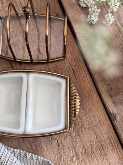 Vintage Midcentury Brass Toast Rack & Preserve Holder with Scalloped Handles