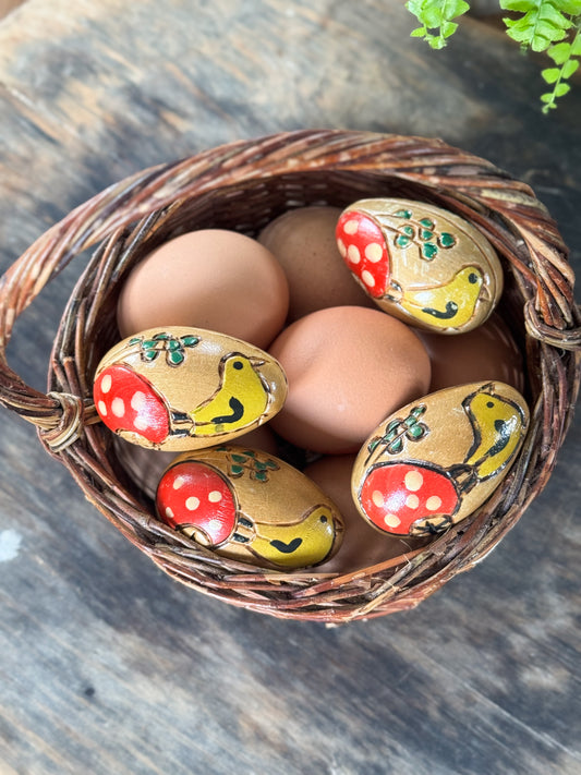 Vintage Hand-Carved Wooden ‘Baby Chick’ Easter Eggs • Set of 4