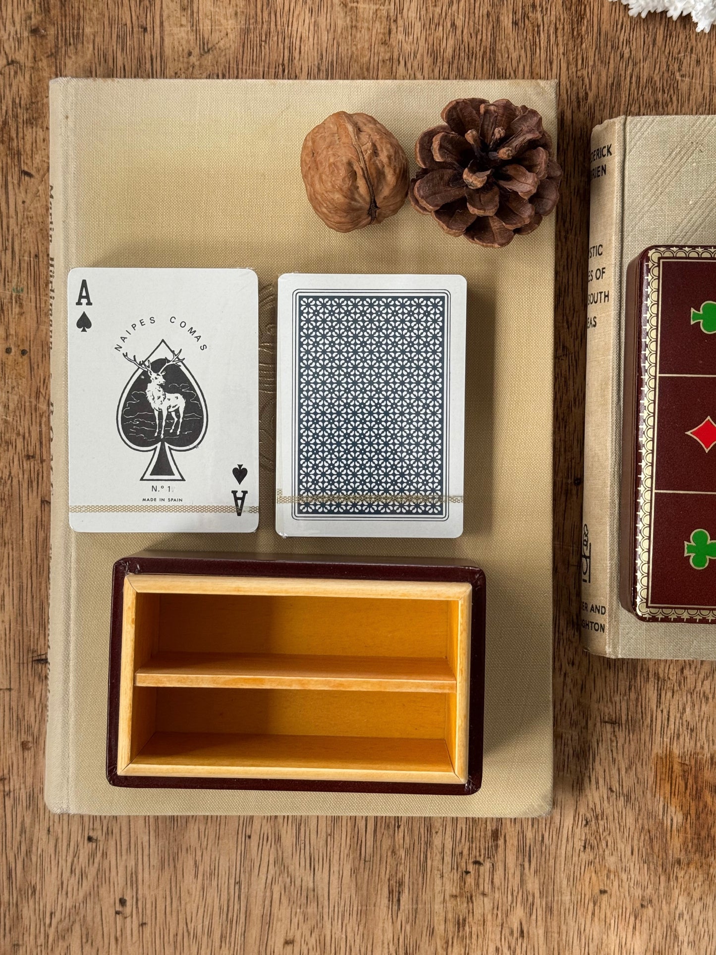 Vintage Leather Playing Cards Box with Two Unused Card Decks