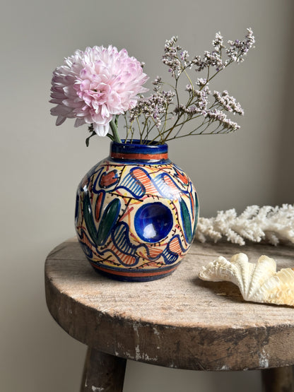 Vintage Hand-Painted Mediterranean Studio Pottery Pinched Bud Vase
