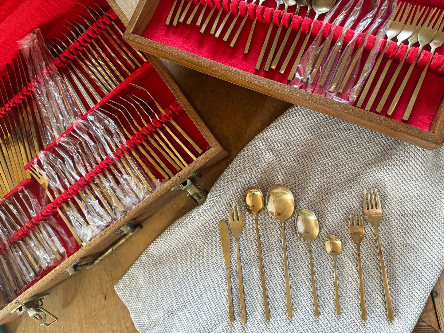 Vintage Midcentury Bronze Cutlery Canteen • Service for 12 Plus Serving Utensils • 156 Pieces