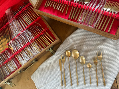 Vintage Midcentury Bronze Cutlery Canteen • Service for 12 Plus Serving Utensils • 156 Pieces