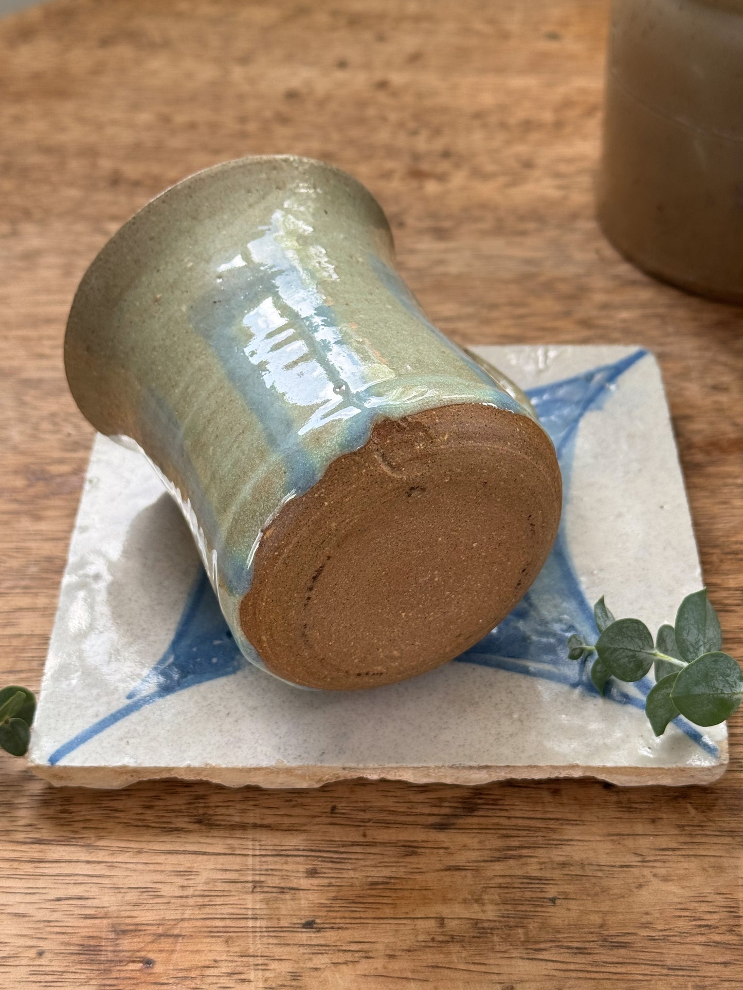 Vintage Studio Pottery Green & Blue Drip Glaze Mug