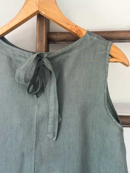 Vintage Olive Linen Tie-Back Top , Made in Italy, 100% Linen, Size M-L