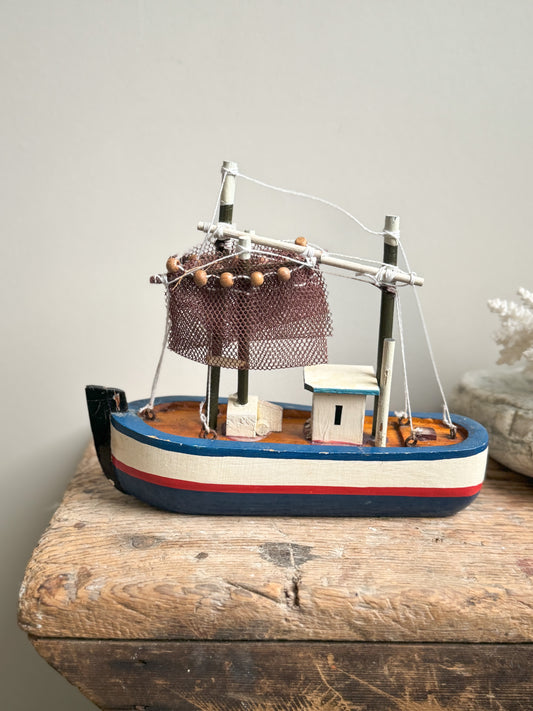 Vintage Handmade Wooden Fishing Boat