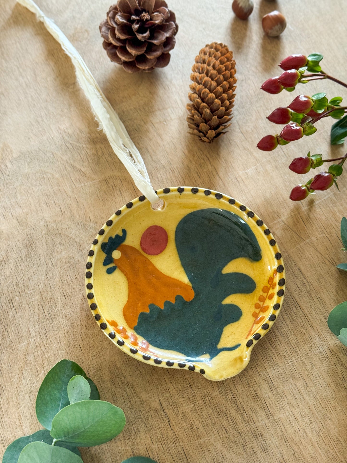 Vintage Welsh Studio Pottery Small Rooster Dish by Wendy Gill, Earthworks Pottery