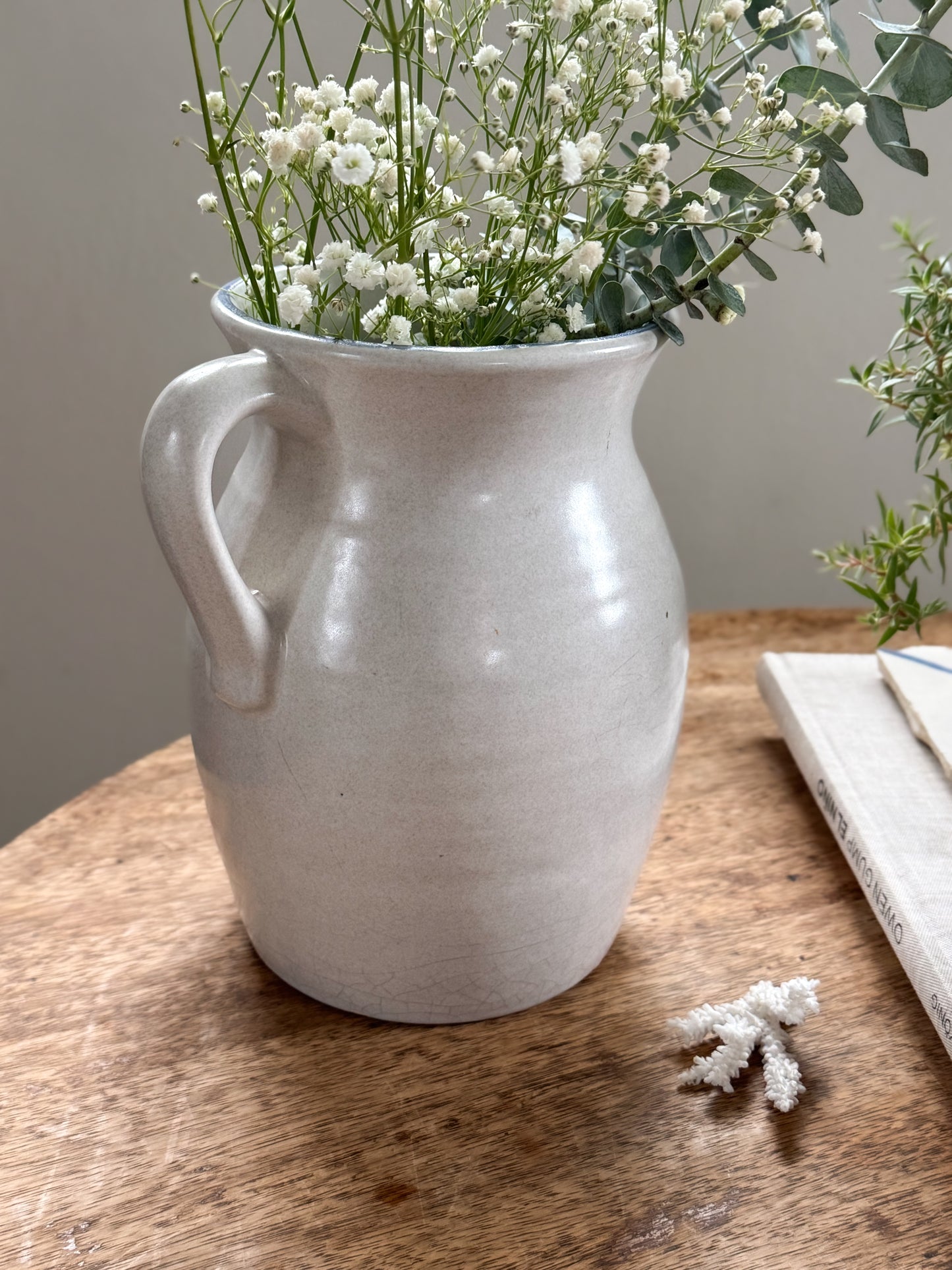 Vintage Studio Pottery Jug with Blue Hand-Painted Floral Design