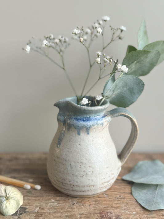 Vintage Studio Pottery Blue Drip Glazed Creamer Jug