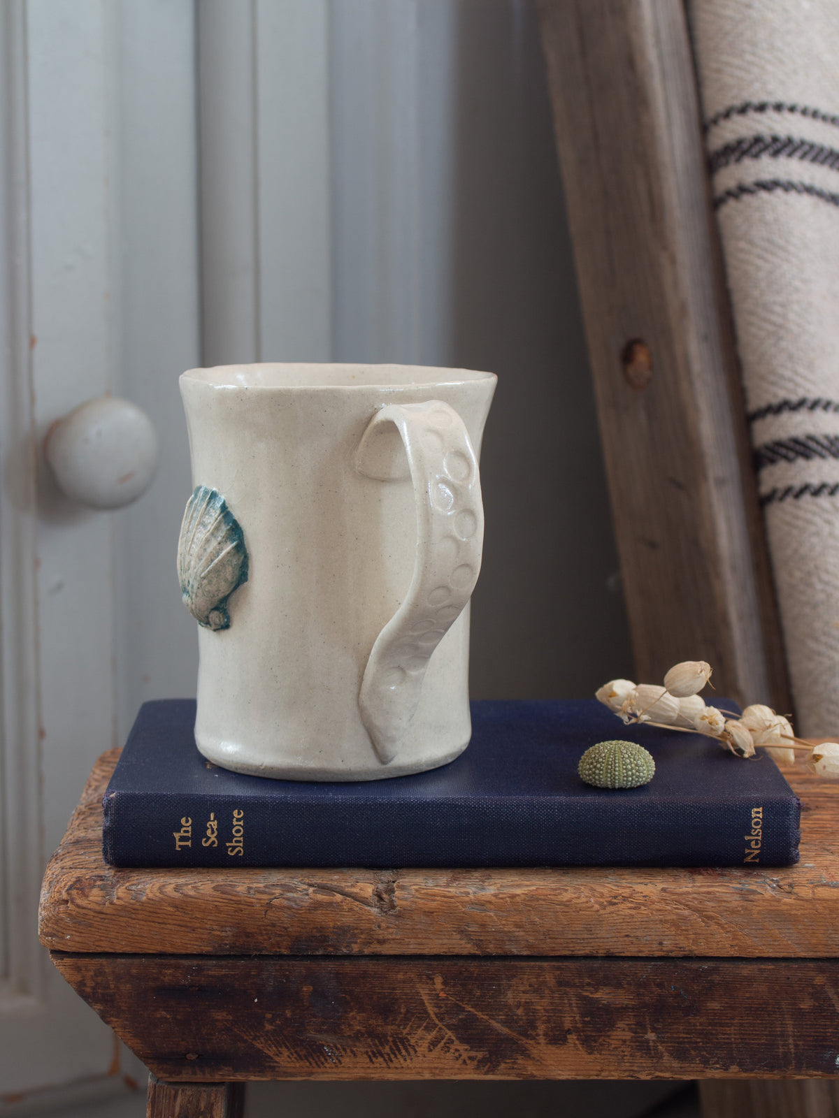 Vintage Handmade Studio Pottery Scallop Shell Mug
