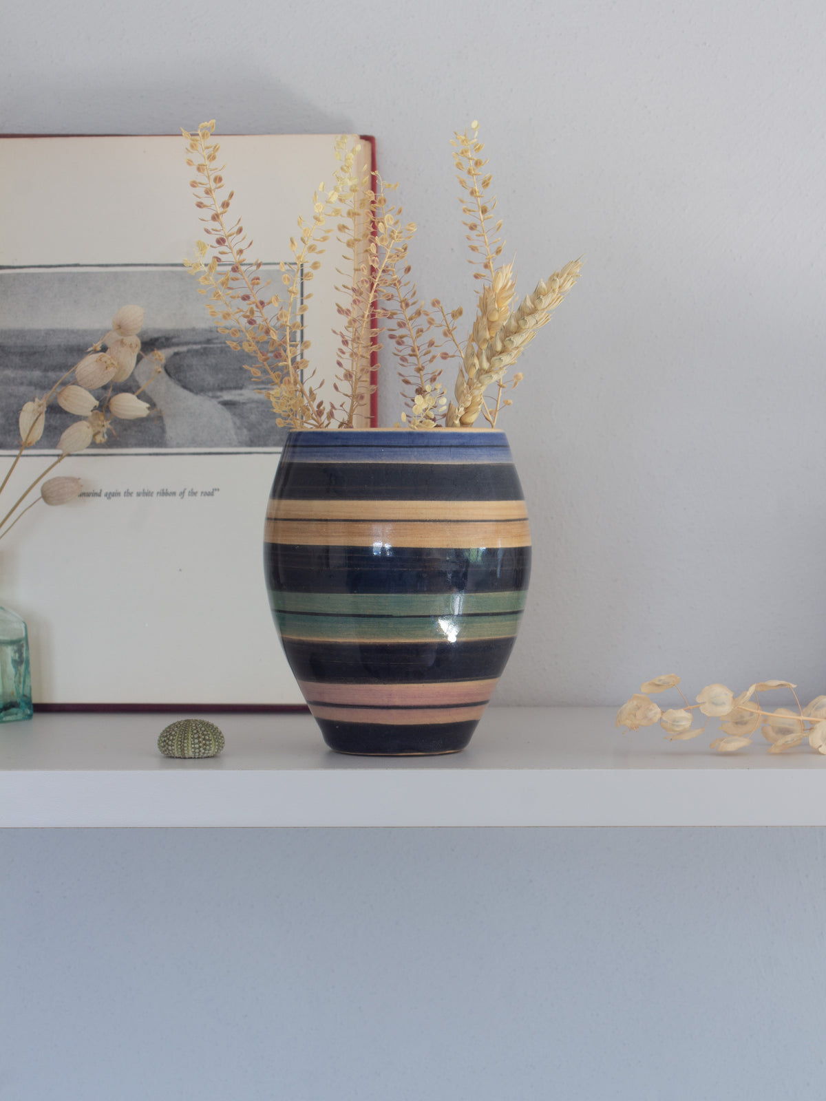 Vintage English Studio Pottery Pastel Striped Vase
