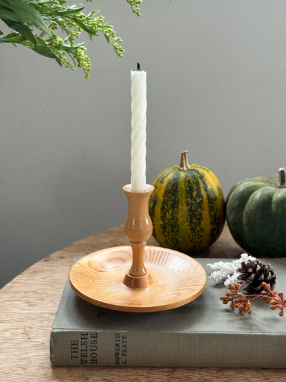 Vintage Hand-Turned Pine Candle Holder