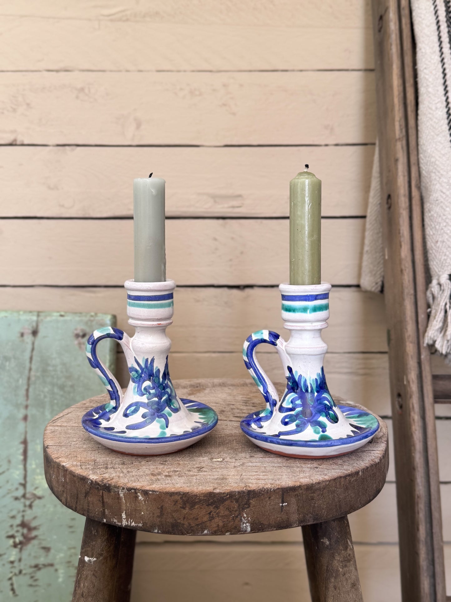 Vintage Andalusian Spanish Studio Pottery Candlestick Pair