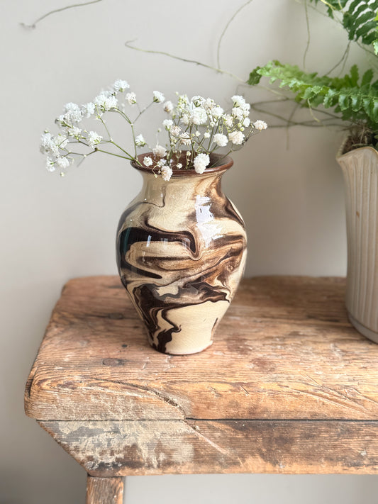 Vintage Studio Pottery Marbled Pot (Brown & Cream)