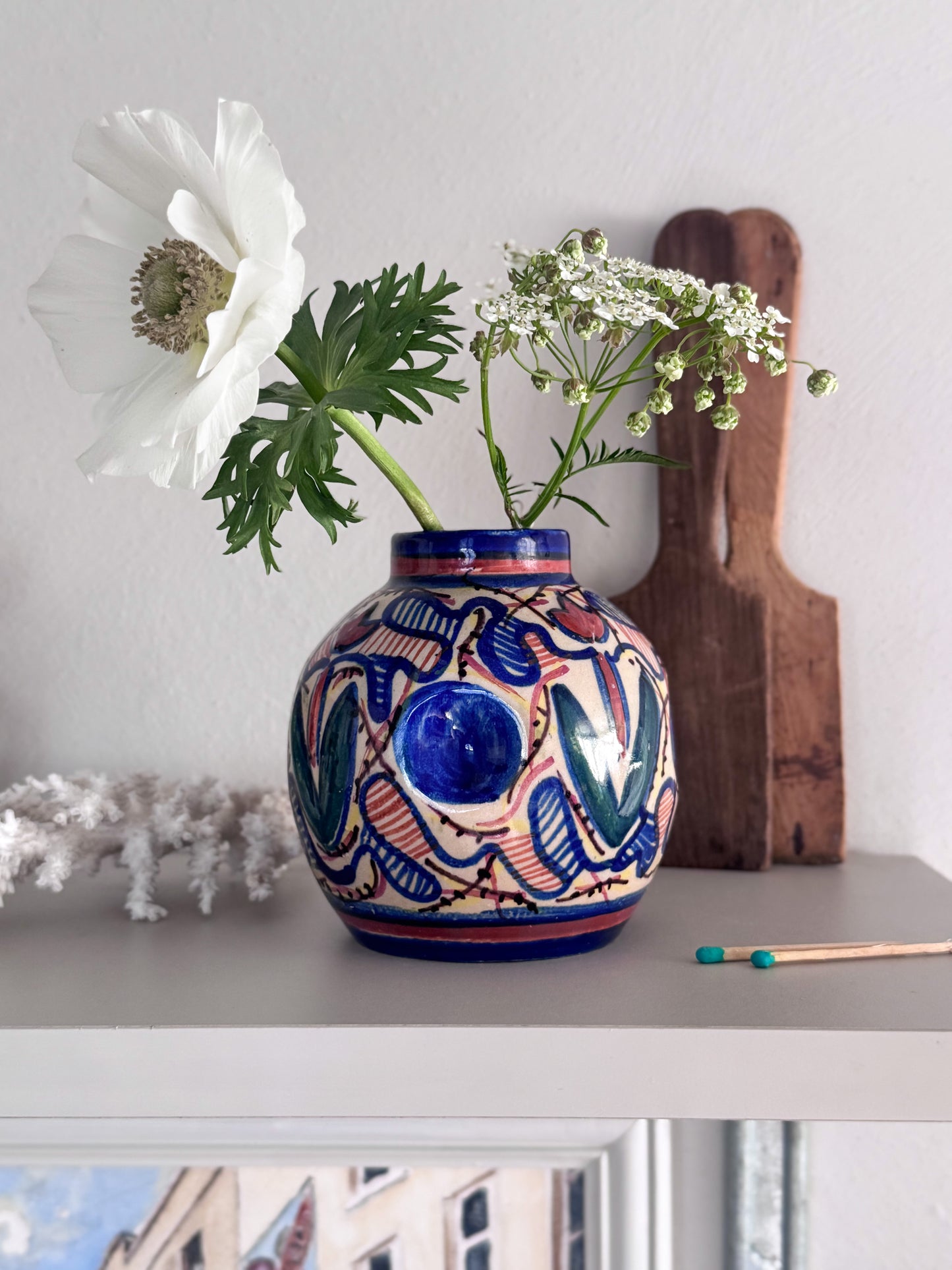 Vintage Hand-Painted Mediterranean Studio Pottery Pinched Bud Vase