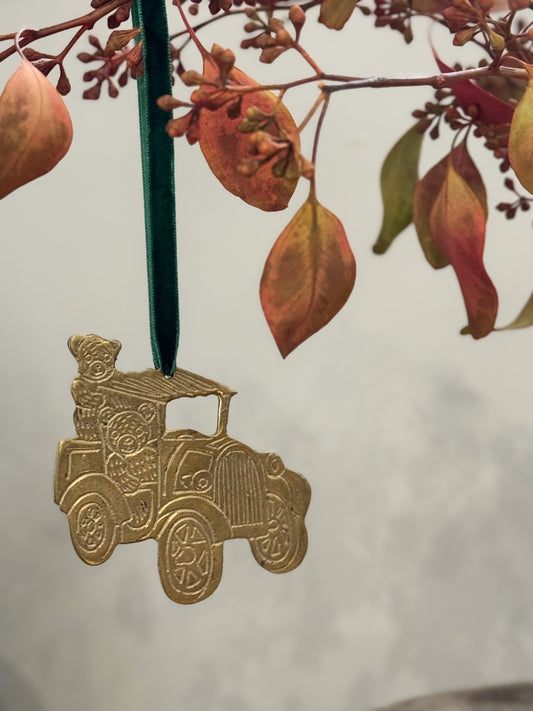 Vintage Solid Brass Teddy Bear Decoration - Car
