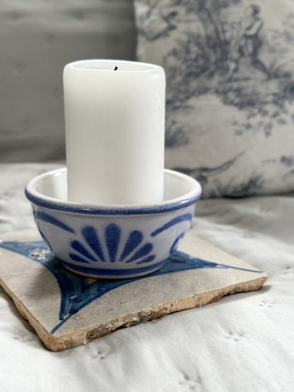 Vintage German Studio Pottery Bowl | Blue Fan Motif