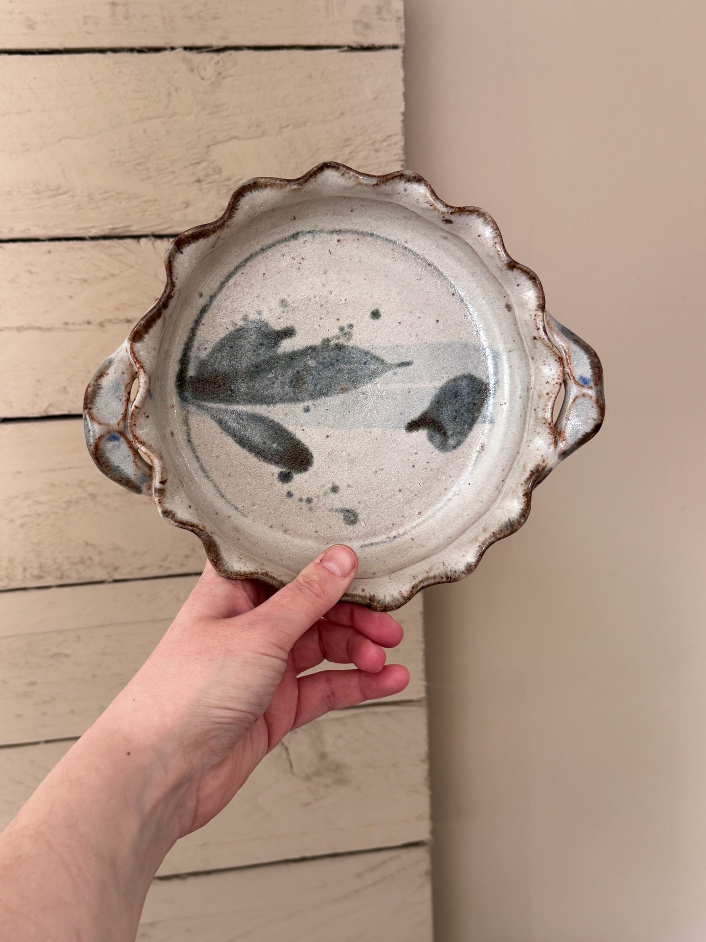 Vintage Studio Pottery Abstract Blue Scalloped Dish