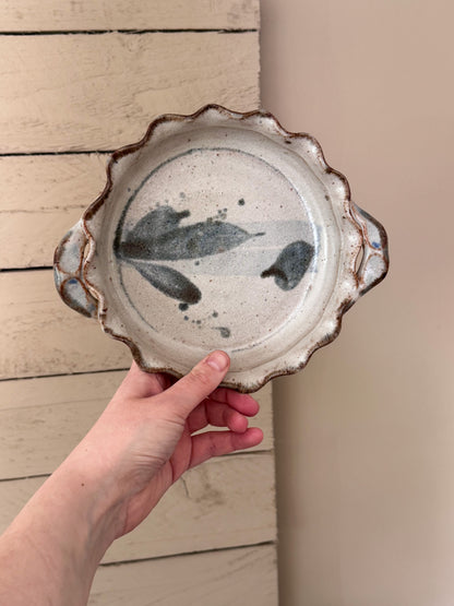 Vintage Studio Pottery Abstract Blue Scalloped Dish