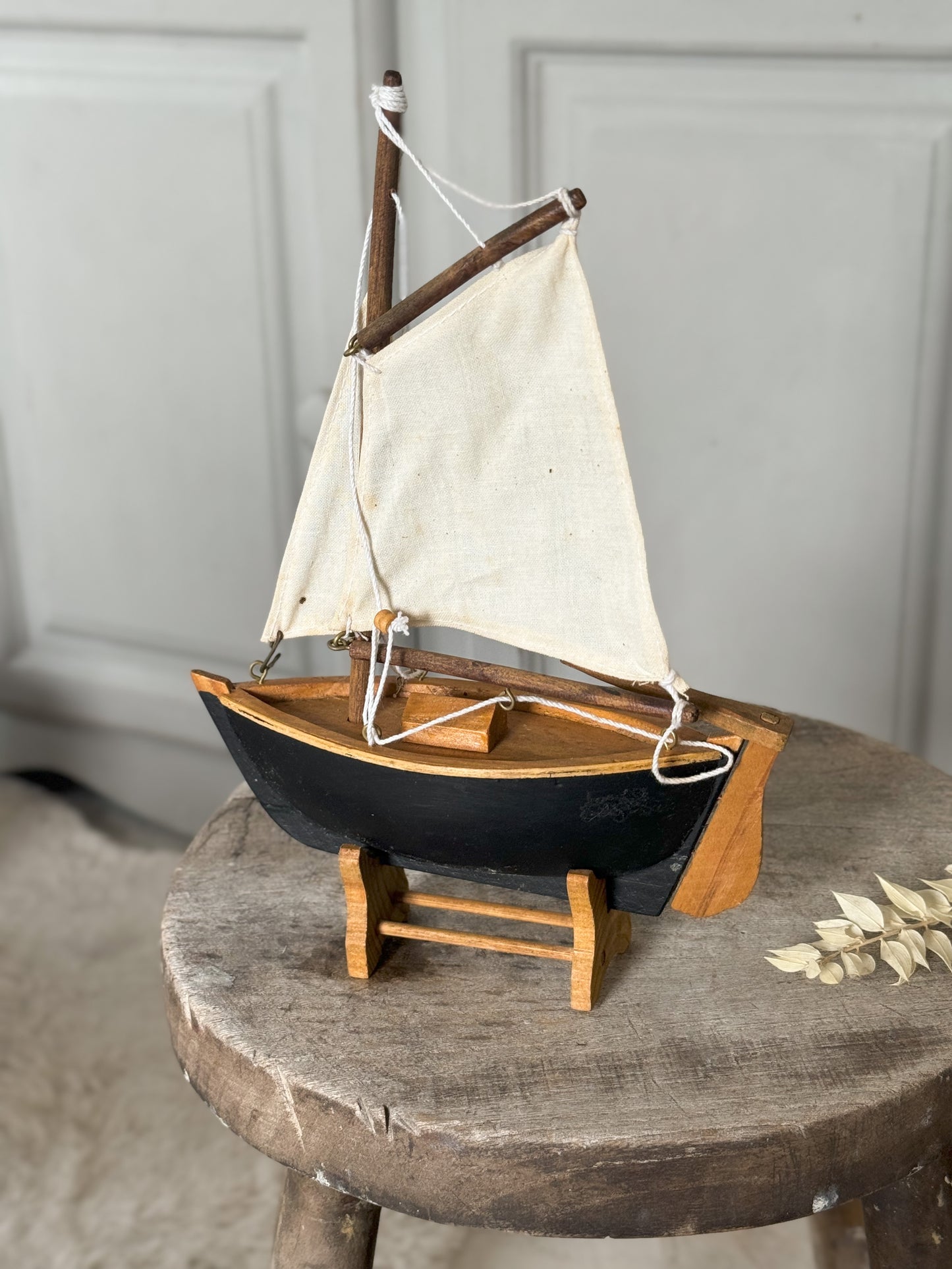 Vintage Handmade Wooden Model Ship