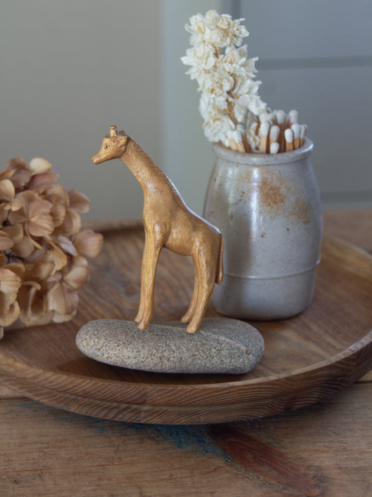 Vintage Hand-Carved Wooden Giraffe Folk Art Figurine