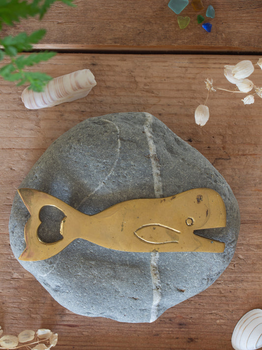 Vintage Solid Brass Whale Bottle Opener