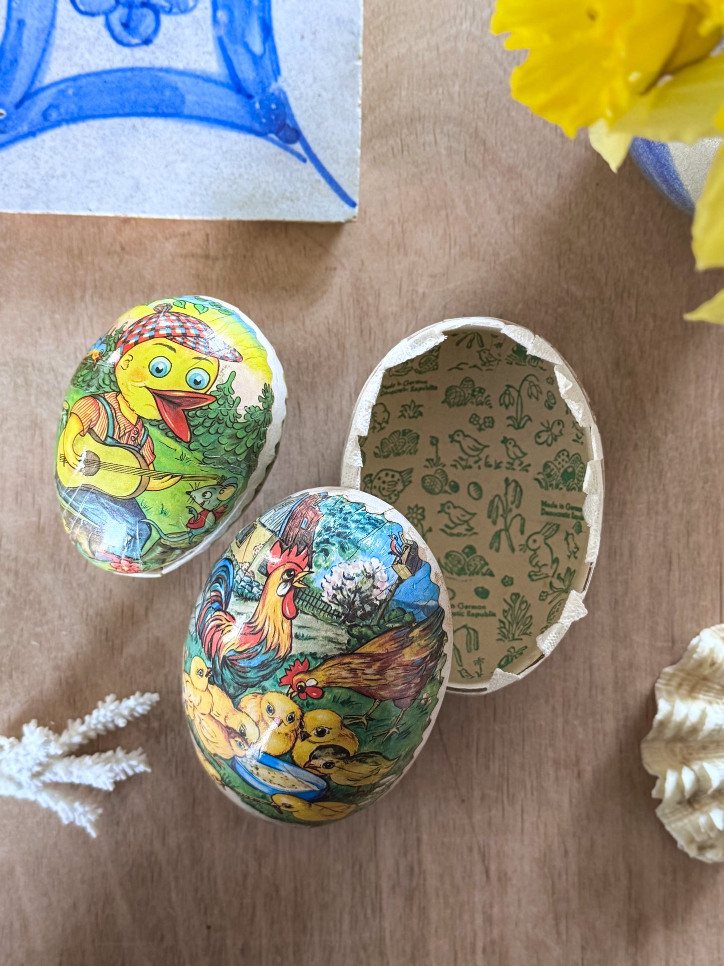 Vintage German Nesting Papier-Mâché Easter Eggs (Set of Two)