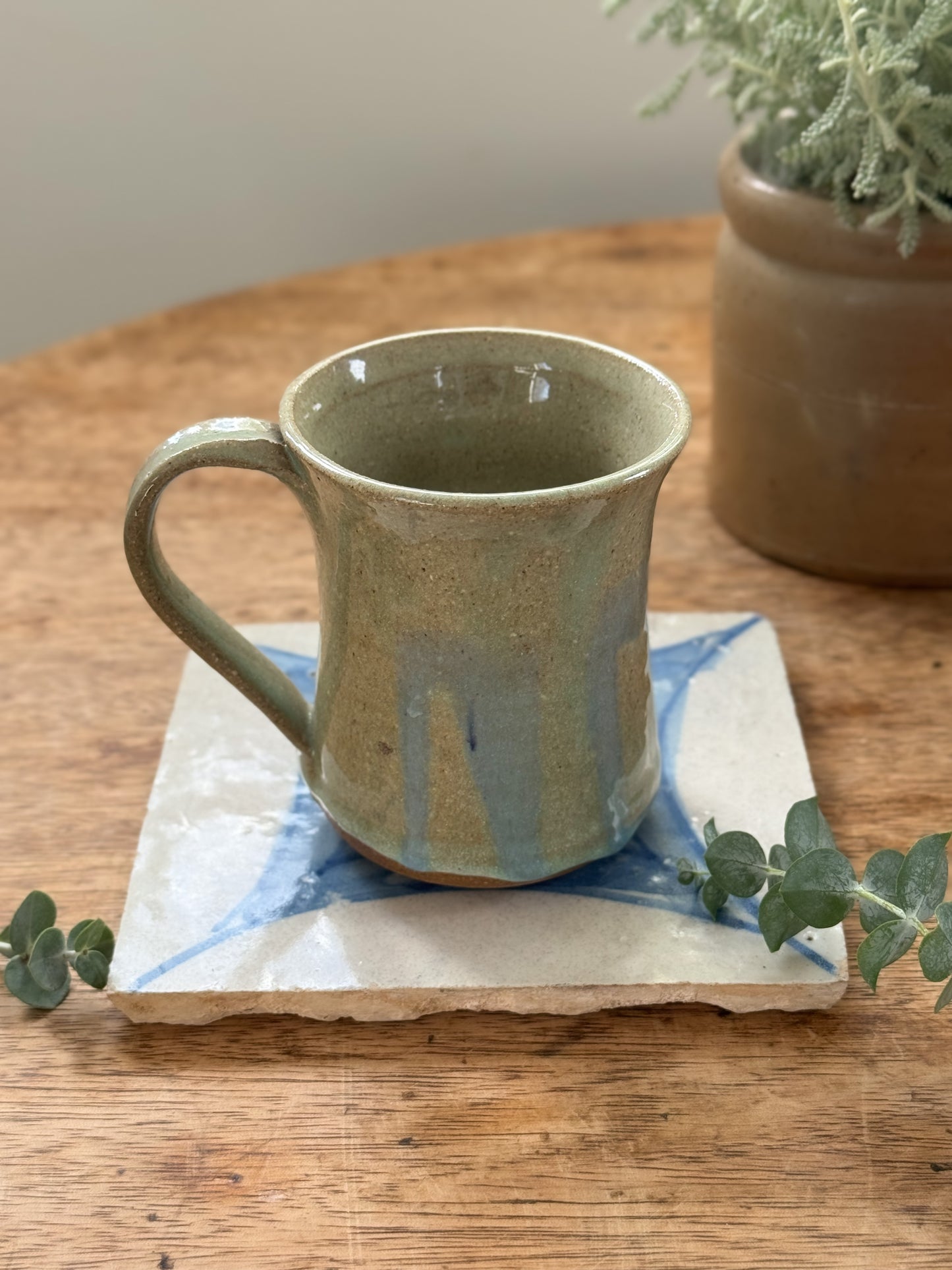 Vintage Studio Pottery Green & Blue Drip Glaze Mug