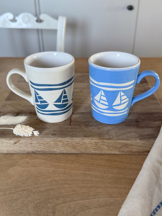 Vintage Staffordshire Pottery Sailing Ship Mugs (Pair)