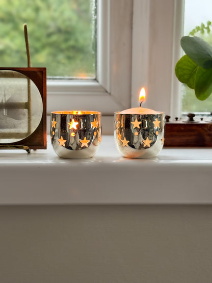 Pair of Vintage Silver-Plated Star Tealight Holders