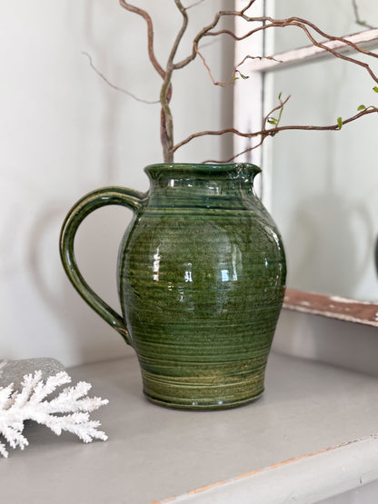 Large Vintage Olive Green Glazed Studio Pottery Jug