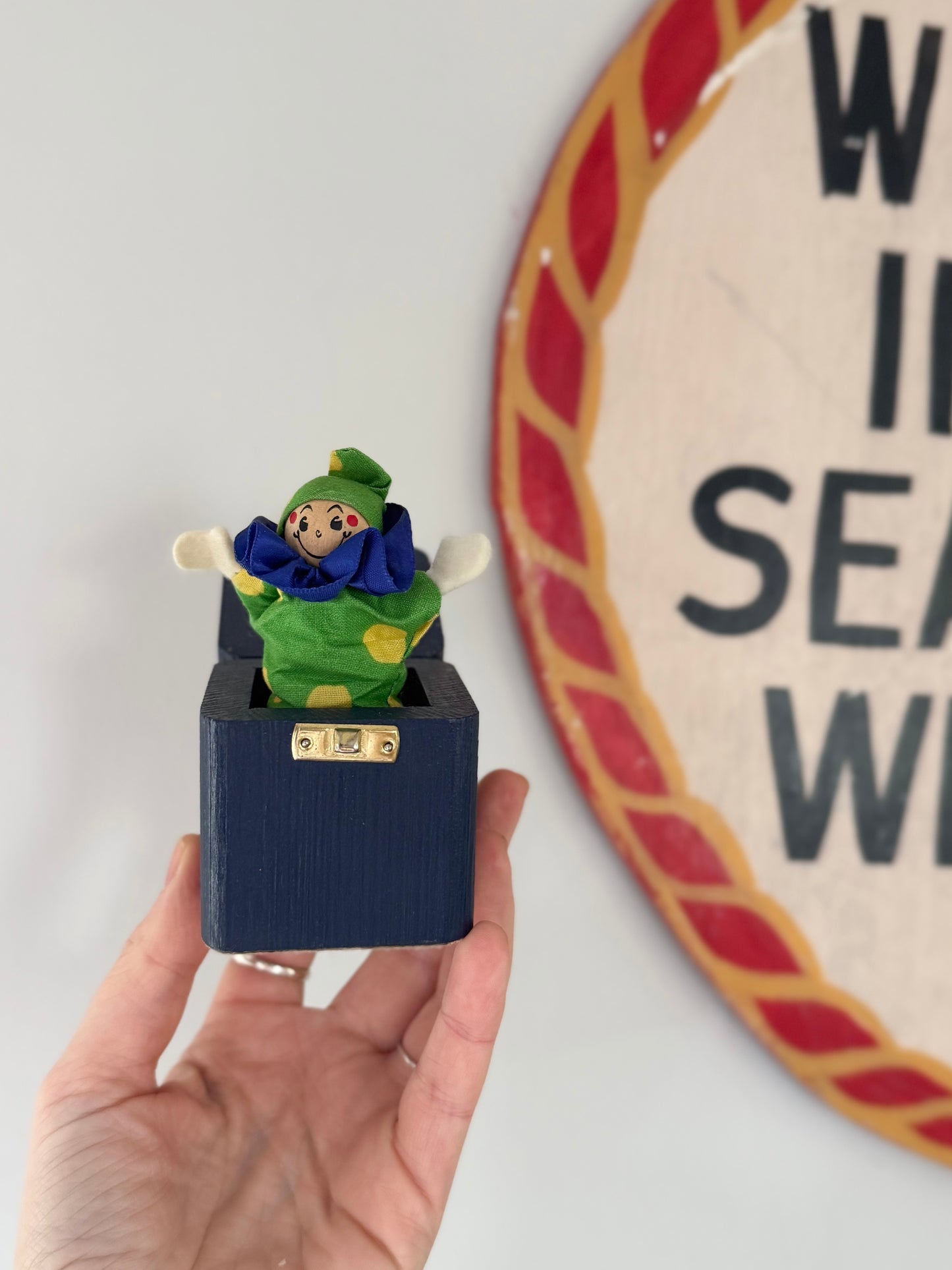 Vintage Wooden Jack in the Box Toy