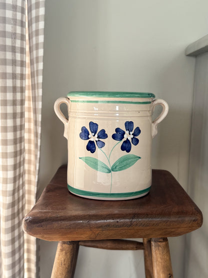 Vintage Italian Large Studio Pottery Floral Handled Pot by Lamas