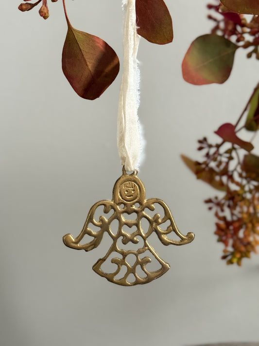 Vintage Solid Brass Decoration with Handmade Ribbon - Angel Design
