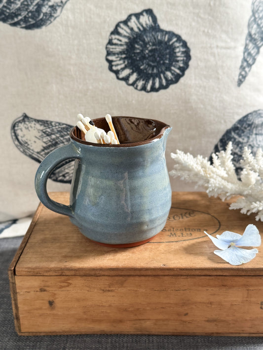 Vintage Welsh Studio Pottery Creamer by Tenby Pottery • 
Sea Blue & Green Glaze